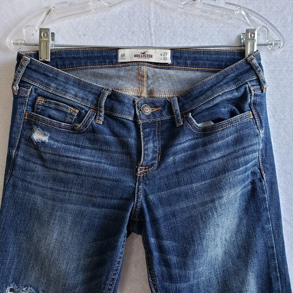 Hollister Womens Size 5R W27 L32 Jeans Blue Denim Dark Wash 5 Pockets Ripped - Picture 14 of 14